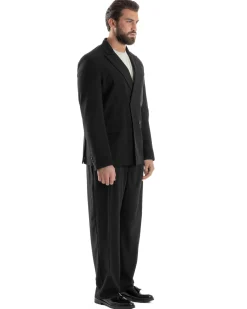 Abito Uomo Doppiopetto Viscosa Relaxed Fit Completo Giacca Rever A Lancia Pantaloni Pinces Fondo Largo Baggy Casual Nero GIOSAL-AE1120A