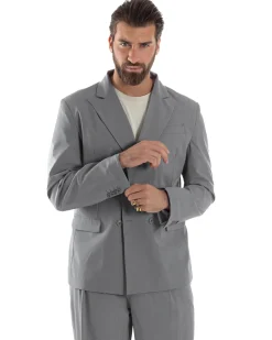 Abito Uomo Doppiopetto Viscosa Relaxed Fit Completo Giacca Rever A Lancia Pantaloni Pinces Fondo Largo Baggy Casual Grigio GIOSAL-AE1119A