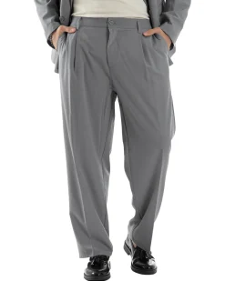 Abito Uomo Doppiopetto Viscosa Relaxed Fit Completo Giacca Rever A Lancia Pantaloni Pinces Fondo Largo Baggy Casual Grigio GIOSAL-AE1119A