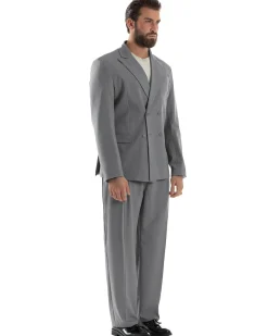 Abito Uomo Doppiopetto Viscosa Relaxed Fit Completo Giacca Rever A Lancia Pantaloni Pinces Fondo Largo Baggy Casual Grigio GIOSAL-AE1119A