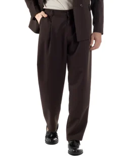 Abito Uomo Doppiopetto Viscosa Relaxed Fit Completo Giacca Rever A Lancia Pantaloni Pinces Fondo Largo Baggy Casual Moro GIOSAL-AE1123A