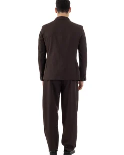 Abito Uomo Doppiopetto Viscosa Relaxed Fit Completo Giacca Rever A Lancia Pantaloni Pinces Fondo Largo Baggy Casual Moro GIOSAL-AE1123A