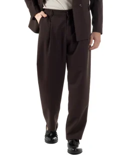Abito Uomo Doppiopetto Viscosa Relaxed Fit Completo Giacca Rever A Lancia Pantaloni Pinces Fondo Largo Baggy Casual Moro GIOSAL-AE1123A