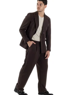 Abito Uomo Doppiopetto Viscosa Relaxed Fit Completo Giacca Rever A Lancia Pantaloni Pinces Fondo Largo Baggy Casual Moro GIOSAL-AE1123A
