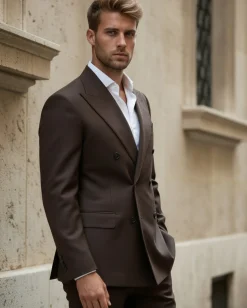 Abito Uomo Doppiopetto Viscosa Classico Sartoriale Marrone AE1201A
