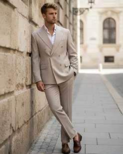 Abito Uomo Doppiopetto Viscosa Classico Sartoriale Beige AE1202A