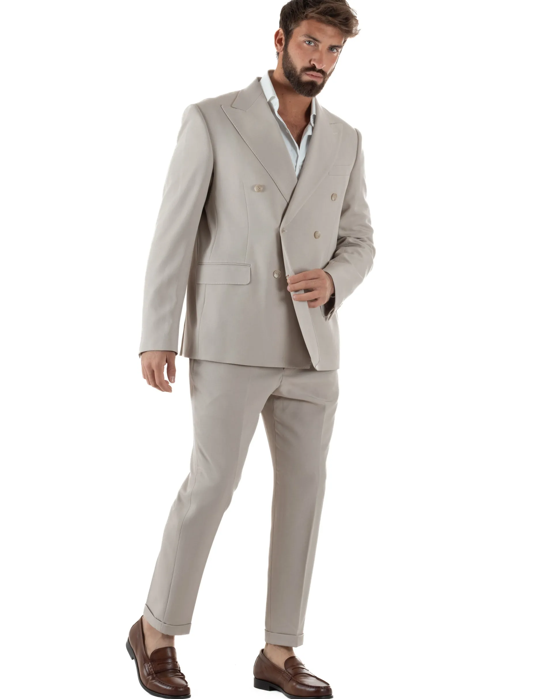 Abito Uomo Doppiopetto Viscosa Classico Sartoriale Beige AE1202A