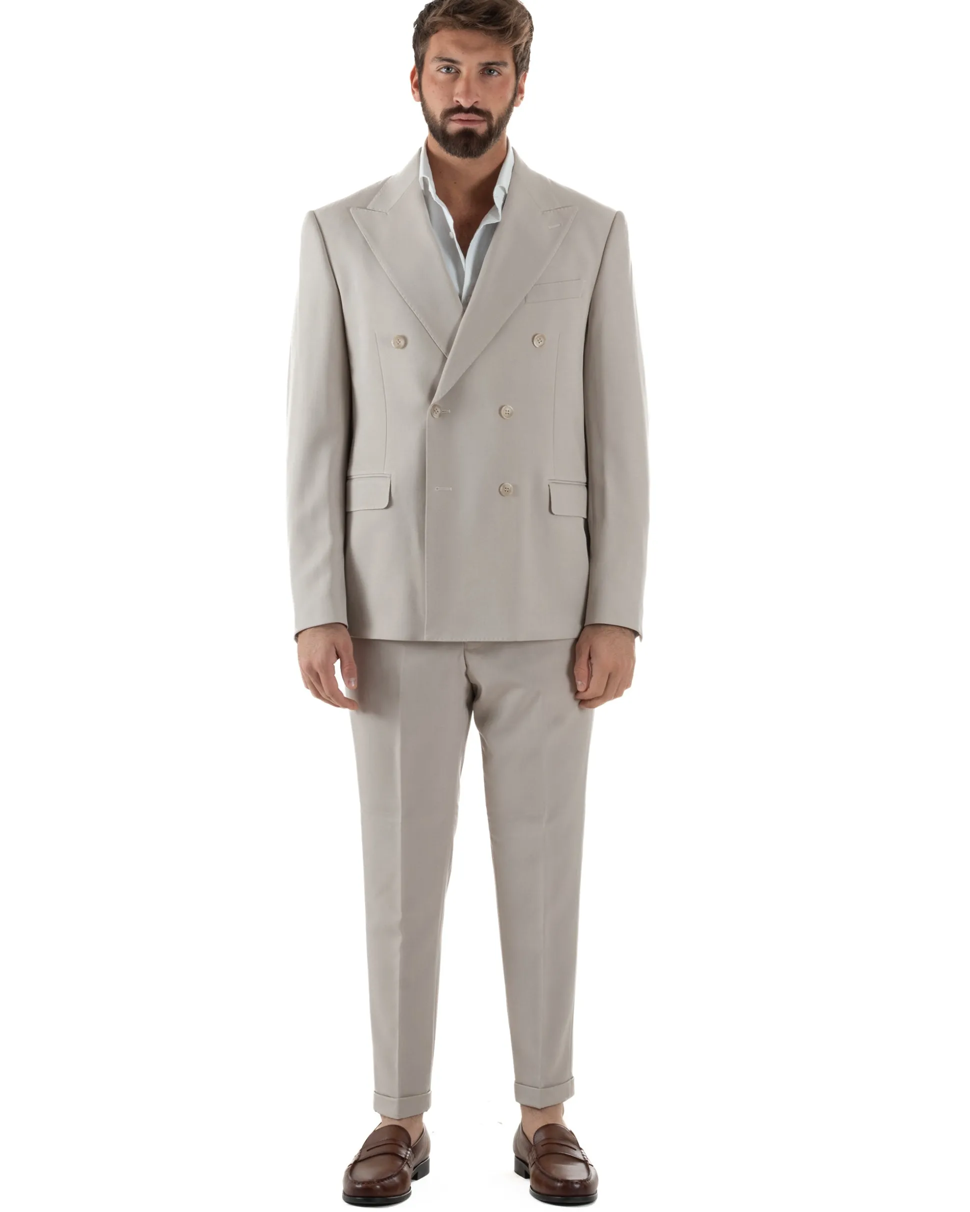 Abito Uomo Doppiopetto Viscosa Classico Sartoriale Beige AE1202A