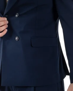 Abito Uomo Doppiopetto Viscosa Relaxed Fit Completo Giacca Rever A Lancia Pantaloni Pinces Fondo Largo Baggy Casual Blu GIOSAL-AE1122A
