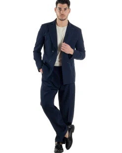 Abito Uomo Doppiopetto Viscosa Relaxed Fit Completo Giacca Rever A Lancia Pantaloni Pinces Fondo Largo Baggy Casual Blu GIOSAL-AE1122A