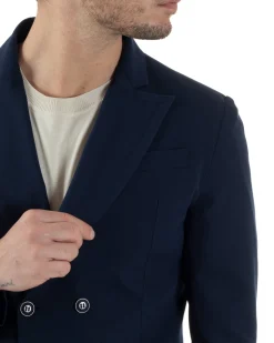 Abito Uomo Doppiopetto Viscosa Relaxed Fit Completo Giacca Rever A Lancia Pantaloni Pinces Fondo Largo Baggy Casual Blu GIOSAL-AE1122A