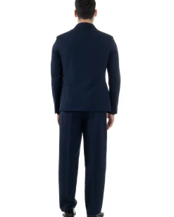 Abito Uomo Doppiopetto Viscosa Relaxed Fit Completo Giacca Rever A Lancia Pantaloni Pinces Fondo Largo Baggy Casual Blu GIOSAL-AE1122A