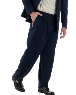 Abito Uomo Doppiopetto Viscosa Relaxed Fit Completo Giacca Rever A Lancia Pantaloni Pinces Fondo Largo Baggy Casual Blu GIOSAL-AE1122A