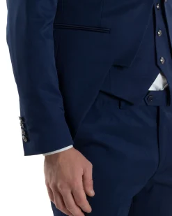 Abito Uomo Monopetto Cerimonia Rever Raso Lucido Vestito 3 Pezzi Panciotto Completo Sposo Panciotto Plastron Blu AE1144A