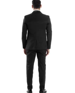 Abito Uomo Monopetto Cerimonia Rever Raso Lucido Vestito 3 Pezzi Panciotto Completo Sposo Panciotto Plastron Nero AE1143A