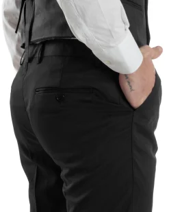 Abito Uomo Monopetto Cerimonia Rever Raso Lucido Vestito 3 Pezzi Panciotto Completo Sposo Panciotto Plastron Nero AE1143A