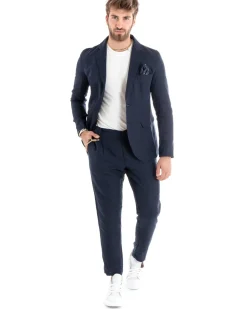 Abito Uomo Monopetto Completo Lino Sartoriale Giacca Pantaloni Blu GIOSAL-OU2324A