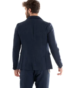 Abito Uomo Monopetto Completo Lino Sartoriale Giacca Pantaloni Blu GIOSAL-OU2324A