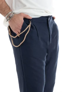 Abito Uomo Monopetto Completo Lino Sartoriale Giacca Pantaloni Blu GIOSAL-OU2324A