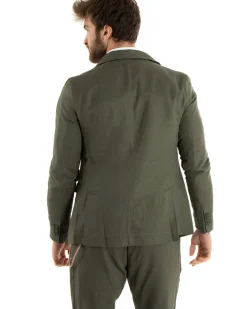Abito Uomo Monopetto Completo Lino Sartoriale Giacca Pantaloni Verde GIOSAL-OU2323A