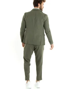 Abito Uomo Monopetto Completo Lino Sartoriale Giacca Pantaloni Verde GIOSAL-OU2323A