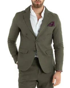 Abito Uomo Monopetto Completo Lino Sartoriale Giacca Pantaloni Verde GIOSAL-OU2323A