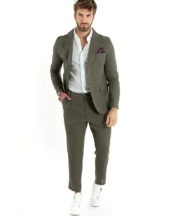 Abito Uomo Monopetto Completo Lino Sartoriale Giacca Pantaloni Verde GIOSAL-OU2323A
