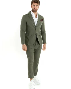 Abito Uomo Monopetto Completo Lino Sartoriale Giacca Pantaloni Verde GIOSAL-OU2323A