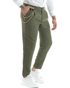 Abito Uomo Monopetto Completo Lino Sartoriale Giacca Pantaloni Verde GIOSAL-OU2323A