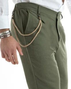 Abito Uomo Monopetto Completo Lino Sartoriale Giacca Pantaloni Verde GIOSAL-OU2323A