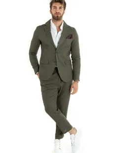 Abito Uomo Monopetto Completo Lino Sartoriale Giacca Pantaloni Verde GIOSAL-OU2323A