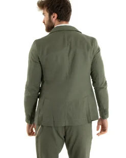 Abito Uomo Monopetto Completo Lino Sartoriale Giacca Pantaloni Verde GIOSAL-OU2323A
