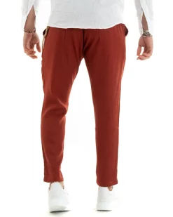 Abito Uomo Monopetto Completo Lino Sartoriale Giacca Pantaloni Mattone GIOSAL-OU2328A