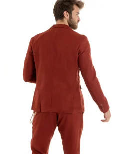 Abito Uomo Monopetto Completo Lino Sartoriale Giacca Pantaloni Mattone GIOSAL-OU2328A