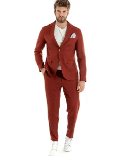 Abito Uomo Monopetto Completo Lino Sartoriale Giacca Pantaloni Mattone GIOSAL-OU2328A