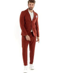 Abito Uomo Monopetto Completo Lino Sartoriale Giacca Pantaloni Mattone GIOSAL-OU2328A