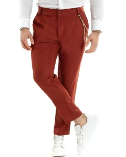 Abito Uomo Monopetto Completo Lino Sartoriale Giacca Pantaloni Mattone GIOSAL-OU2328A