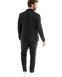 Abito Uomo Monopetto Completo Lino Sartoriale Giacca Pantaloni Nero GIOSAL-OU2325A