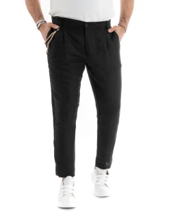 Abito Uomo Monopetto Completo Lino Sartoriale Giacca Pantaloni Nero GIOSAL-OU2325A