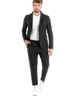 Abito Uomo Monopetto Completo Lino Sartoriale Giacca Pantaloni Nero GIOSAL-OU2325A