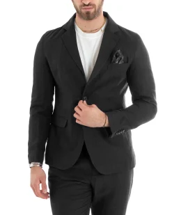 Abito Uomo Monopetto Completo Lino Sartoriale Giacca Pantaloni Nero GIOSAL-OU2325A