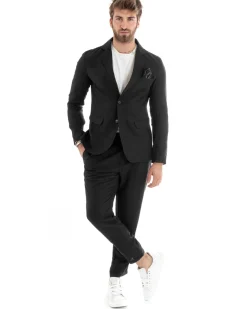 Abito Uomo Monopetto Completo Lino Sartoriale Giacca Pantaloni Nero GIOSAL-OU2325A