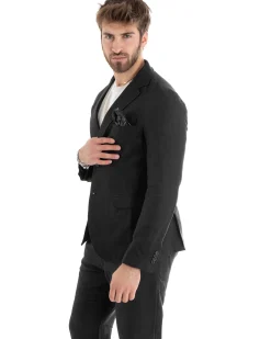 Abito Uomo Monopetto Completo Lino Sartoriale Giacca Pantaloni Nero GIOSAL-OU2325A