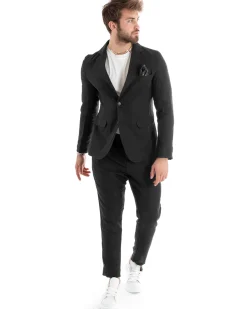 Abito Uomo Monopetto Completo Lino Sartoriale Giacca Pantaloni Nero GIOSAL-OU2325A