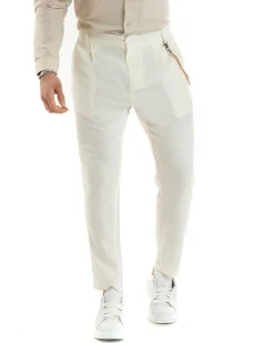 Abito Uomo Monopetto Completo Lino Sartoriale Giacca Pantaloni Panna GIOSAL-OU2326A