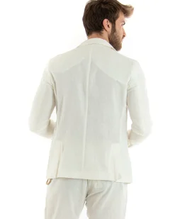Abito Uomo Monopetto Completo Lino Sartoriale Giacca Pantaloni Panna GIOSAL-OU2326A
