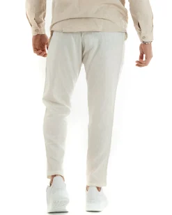 Abito Uomo Monopetto Completo Lino Sartoriale Giacca Pantaloni Panna GIOSAL-OU2326A