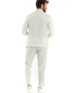 Abito Uomo Monopetto Completo Lino Sartoriale Giacca Pantaloni Panna GIOSAL-OU2326A