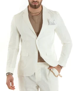 Abito Uomo Monopetto Completo Lino Sartoriale Giacca Pantaloni Panna GIOSAL-OU2326A