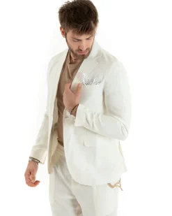 Abito Uomo Monopetto Completo Lino Sartoriale Giacca Pantaloni Panna GIOSAL-OU2326A